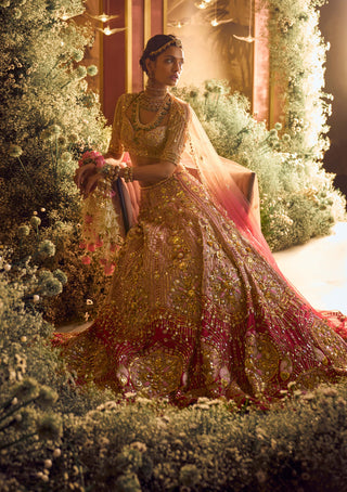Papa Don'T Preach By Shubhika-Rosetta Red Shaded Lehenga Set-INDIASPOPUP.COM