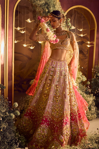 Papa Don'T Preach By Shubhika-Rosetta Red Shaded Lehenga Set-INDIASPOPUP.COM