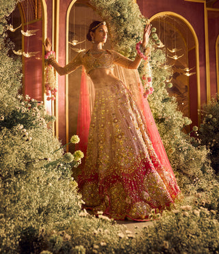 Papa Don'T Preach By Shubhika-Rosetta Red Shaded Lehenga Set-INDIASPOPUP.COM
