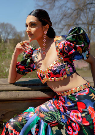 Papa Don'T Preach By Shubhika-Tropical Quartz Black Printed Pant Set-INDIASPOPUP.COM