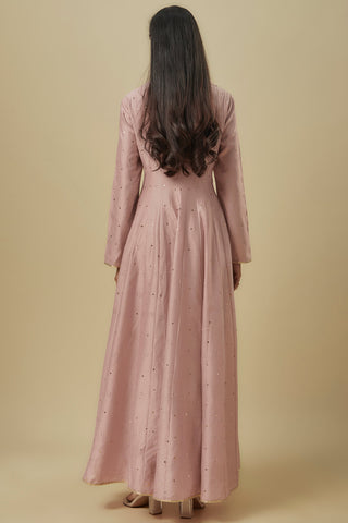 Onion pink embroidered high low anarkali set