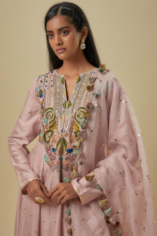 Onion pink embroidered high low anarkali set