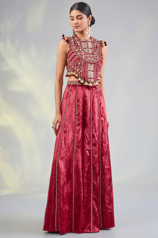 Dark red embroidered choli and sharara