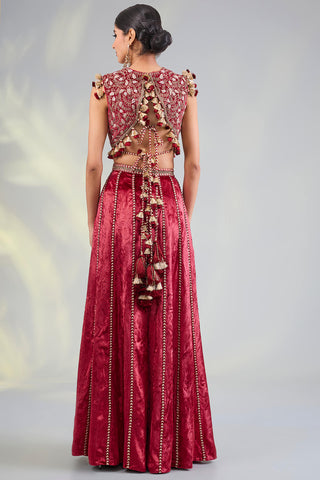 Dark red embroidered choli and sharara
