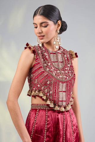 Dark red embroidered choli and sharara