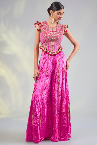 Hot pink embroidered choli and sharara