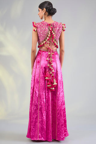 Hot pink embroidered choli and sharara