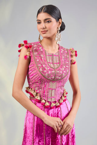 Hot pink embroidered choli and sharara