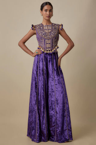Purple embroidered choli and sharara pant
