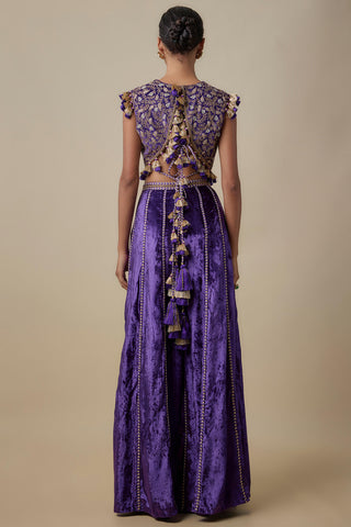 Purple embroidered choli and sharara pant