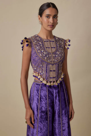 Purple embroidered choli and sharara pant