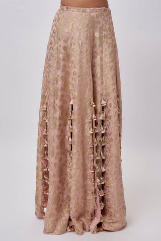 Blush pink velvet embroidered bustier and skirt