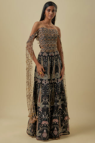 Black georgette corset and sharara