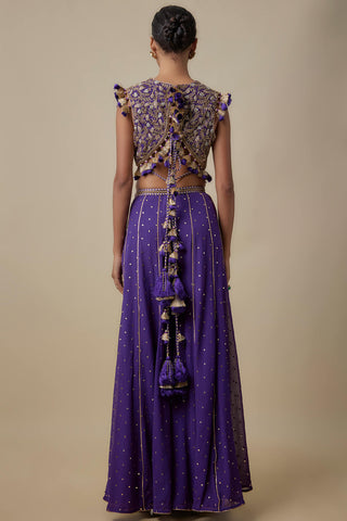 Purple georgette embroidered choli and mukaish sharara