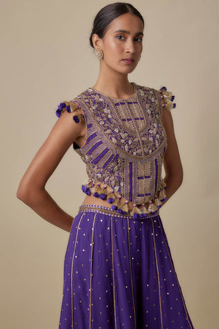Purple georgette embroidered choli and mukaish sharara