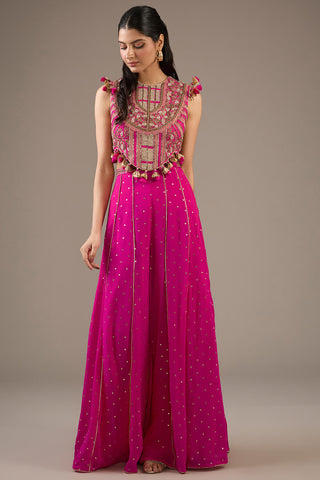 Hot pink embroidered choli and hot pink sharara