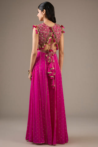 Hot pink embroidered choli and hot pink sharara