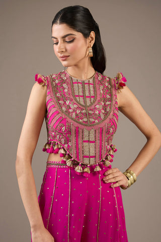 Hot pink embroidered choli and hot pink sharara