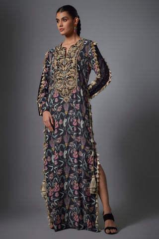 Black island escape print crepe kaftan