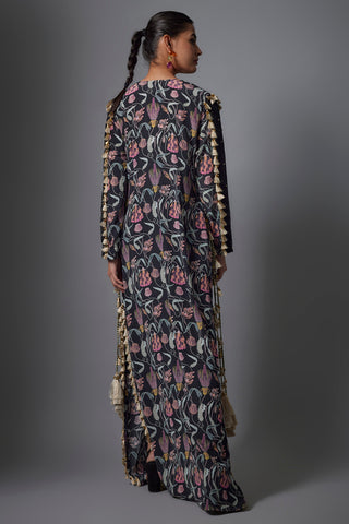 Black island escape print crepe kaftan
