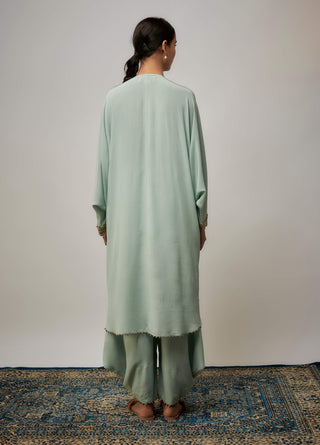 Seafoam embroidered yoke kaftan with pant