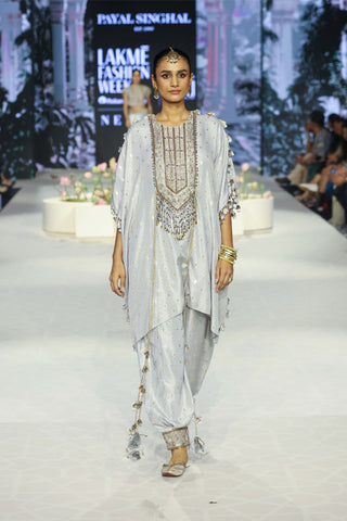 Razia Gray Embroidered Kaftan And Jogger Salwar by Payal Singhal available on Indiaspopup