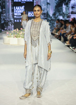 Razia Gray Embroidered Kaftan And Jogger Salwar by Payal Singhal available on Indiaspopup