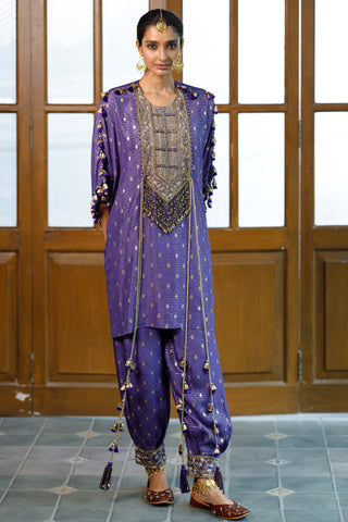 Razia Purple Embroidered Kaftan And Salwar by Payal Singhal available on Indiaspopup