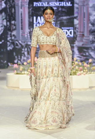 Sultana Cream Printed Lehenga Set by Payal Singhal available on Indiaspopup
