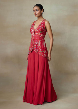 Puffin sindoori red kurta and palazzo