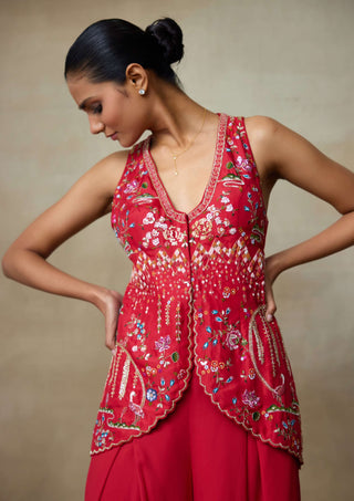 Puffin sindoori red kurta and palazzo