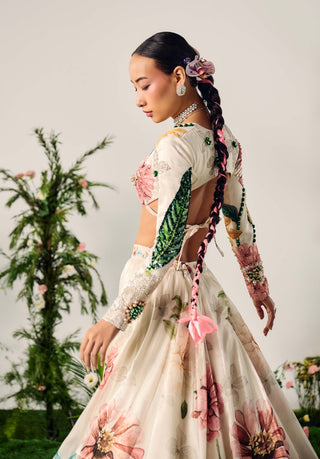 White Floral Printed Lehenga Set by Payal And Zinal available on Indiaspopup.com