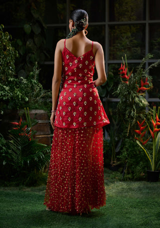 Red Embellished Kurta And Flared Pants by Payal And Zinal available on Indiaspopup.com