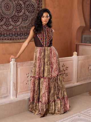 Mirror embroidered tiered maxi