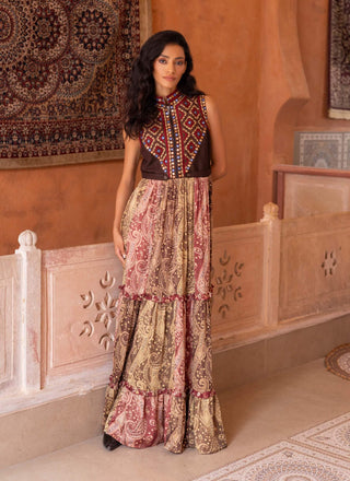 Mirror embroidered tiered maxi