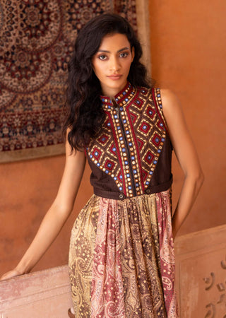 Mirror embroidered tiered maxi