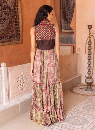 Mirror embroidered tiered maxi