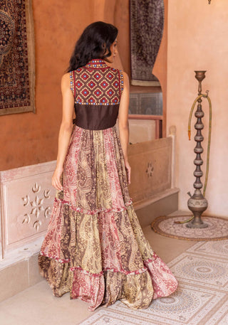 Mirror embroidered tiered maxi