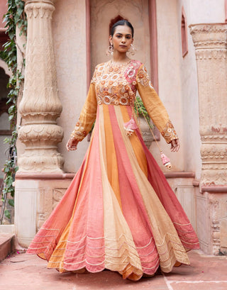 Multicolor maheshwari anarkali and dupatta