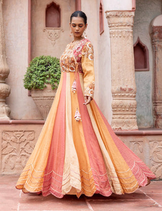 Multicolor maheshwari anarkali and dupatta