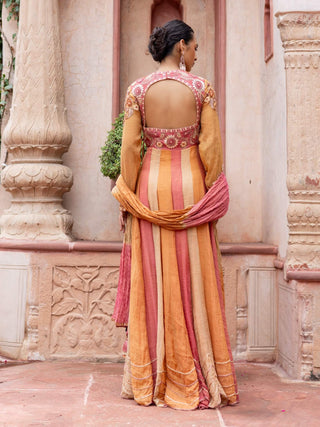 Multicolor maheshwari anarkali and dupatta