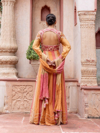 Multicolor maheshwari anarkali and dupatta