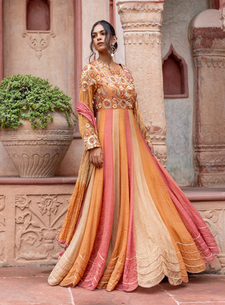 Multicolor maheshwari anarkali and dupatta