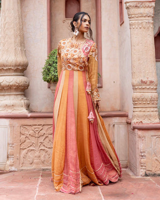 Multicolor maheshwari anarkali and dupatta