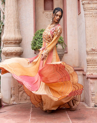 Multicolor maheshwari anarkali and dupatta