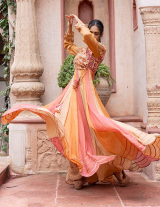 Multicolor maheshwari anarkali and dupatta