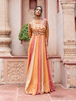 Multicolor maheshwari anarkali and dupatta