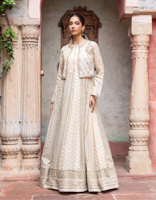 Ivory printed paisley jacket and anarkali