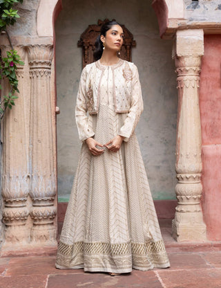 Ivory printed paisley jacket and anarkali