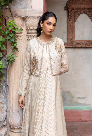 Ivory printed paisley jacket and anarkali
